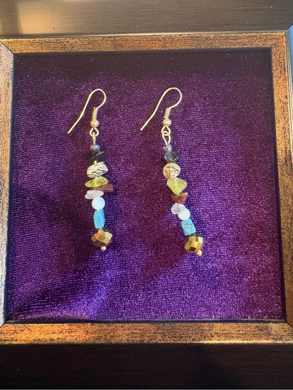 Multicolor Gemstone Chip Dangle Earrings Boho Artisan Style